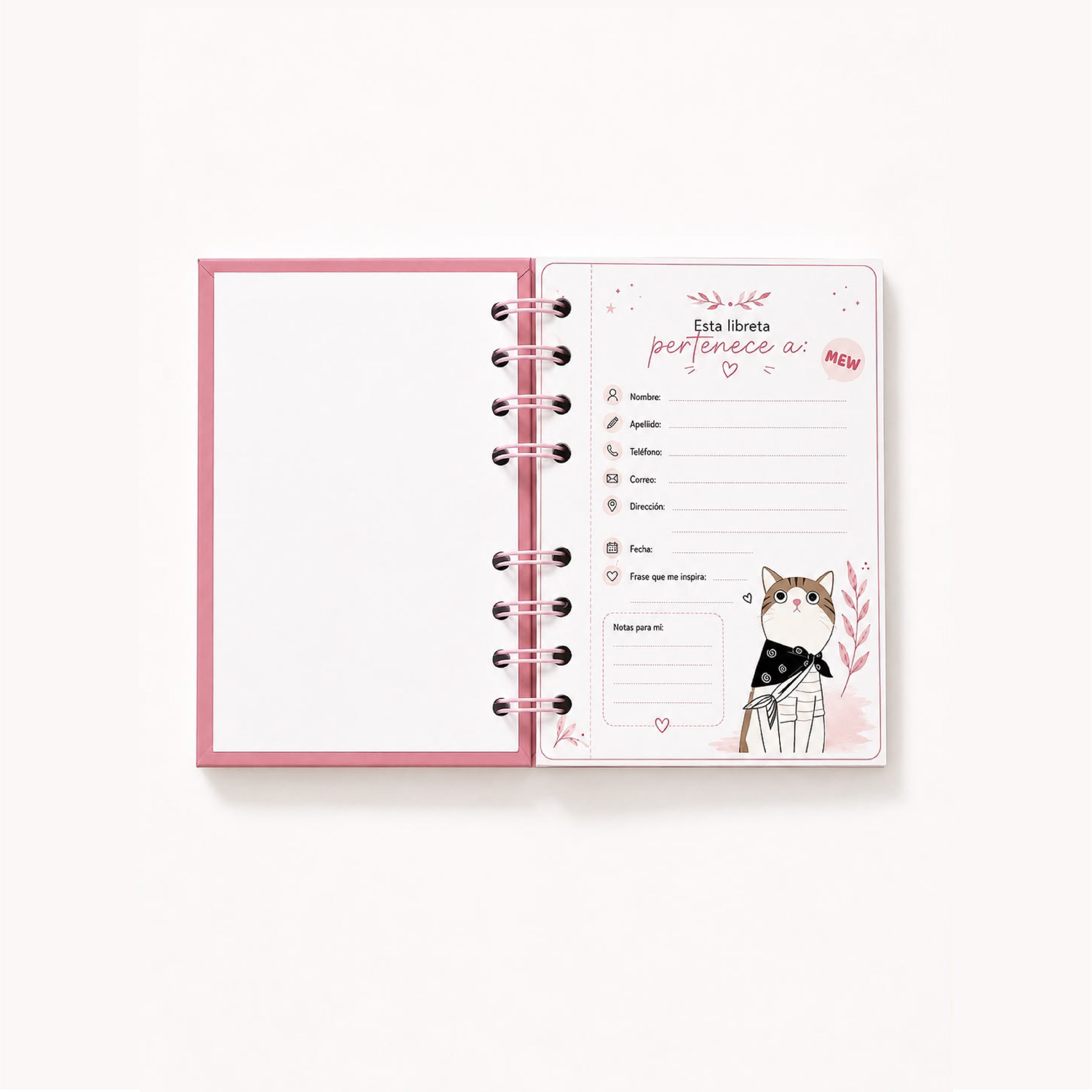 Libreta 13cm x 9.5 Gato - Hoja 90gr