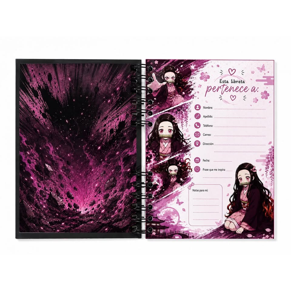 Libreta cuaderno nezuko A5 Anillada Tapa Dura 100 Hojas 90g