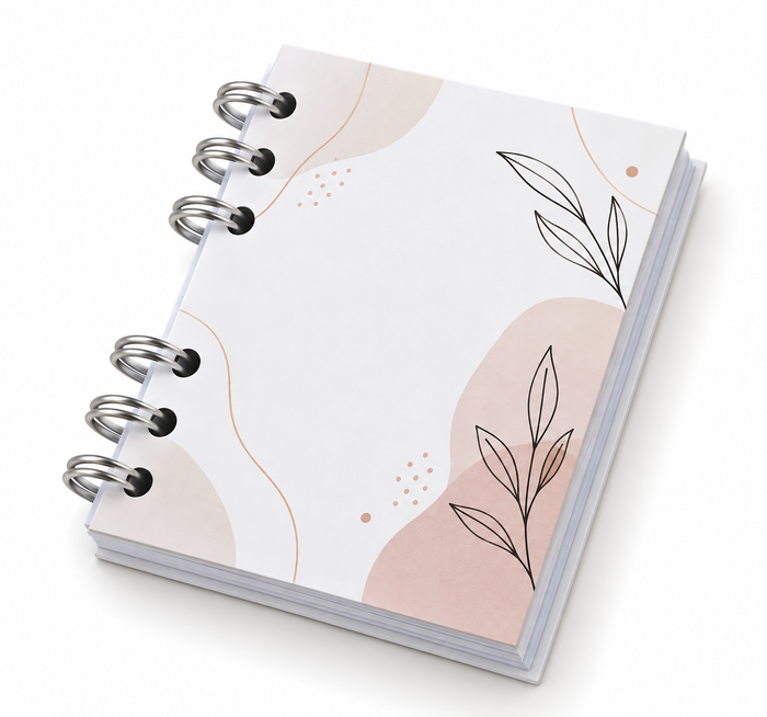 Libreta A7 Personalizada – 100 Hojas Lisas 90g, Anillada y Laminada