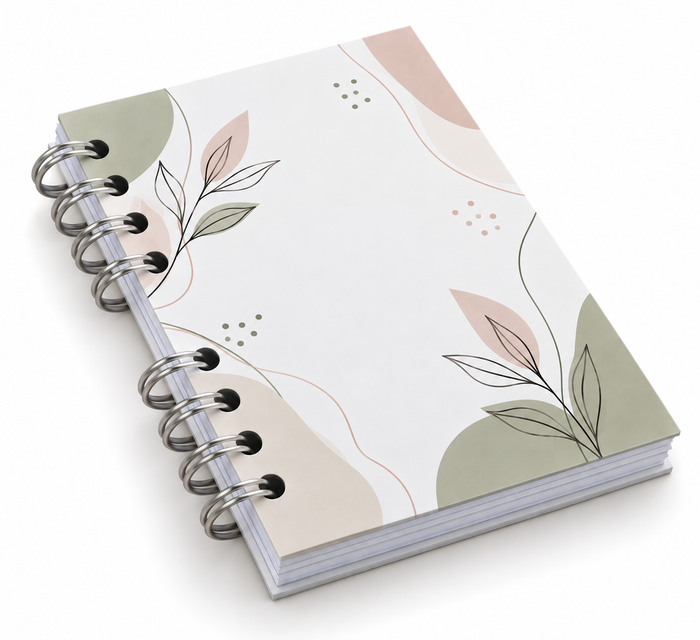 Libreta A6 Personalizada 10,5 x 14,8 cm – 100 Hojas Lisas 90g, Anillada y Laminada