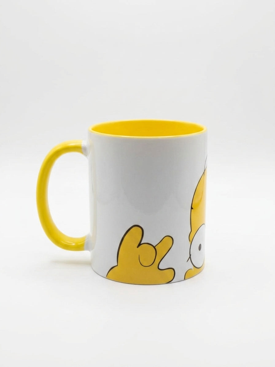 Taza Homer Simpson Ilustrada - Interior y Asa Amarilla (330 ml)