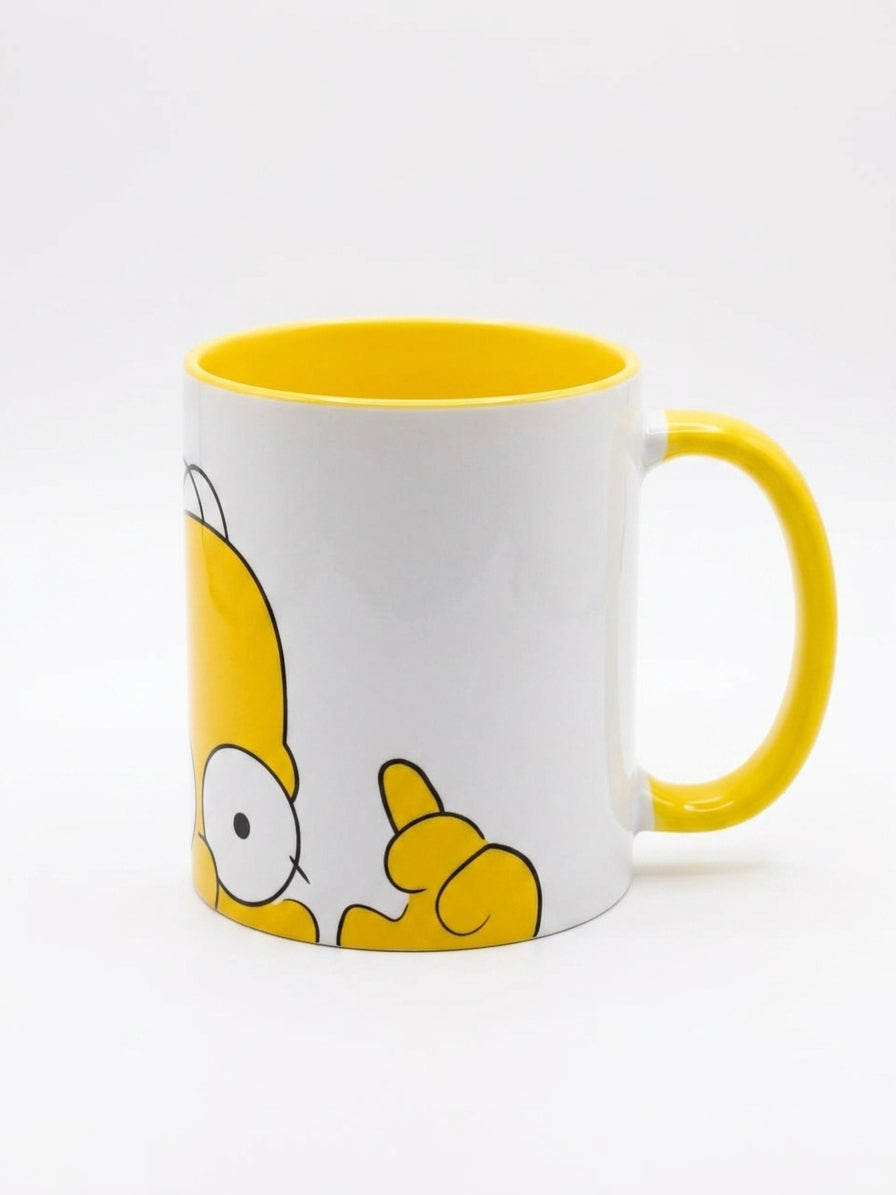 Taza Homer Simpson Ilustrada - Interior y Asa Amarilla (330 ml)